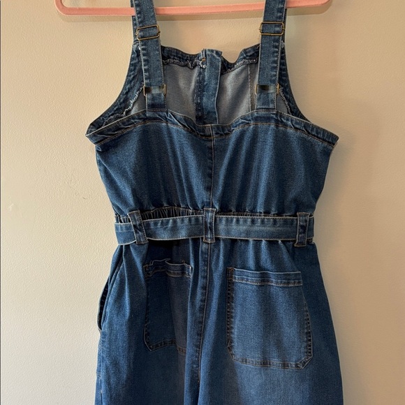Celebrity Pink Blue Denim Jeans Overalls L - Picture 5 of 15